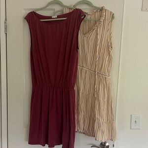 Casual Burgundy and Cream Striped Dresses.
